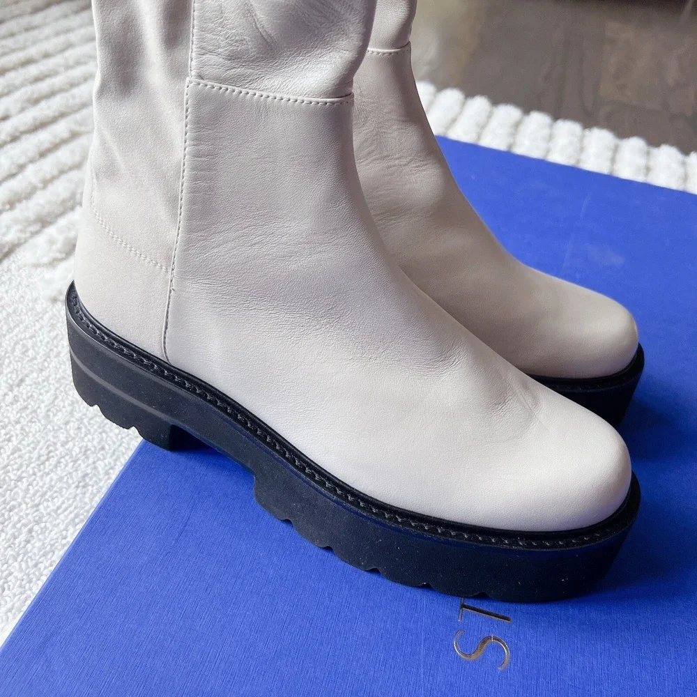 STUART Weitzman 5050 Ultralift Leather Over the Knee Platform Boots White US 6.5